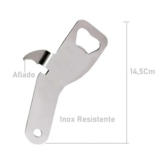 Abridor De Latas E Garrafas 14,5x5x2,5cm Em Inox